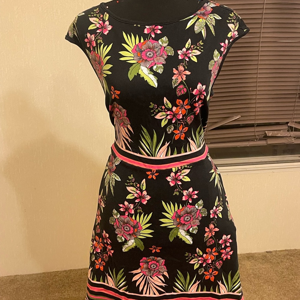 New York & Company Black Dress with Floral Accents